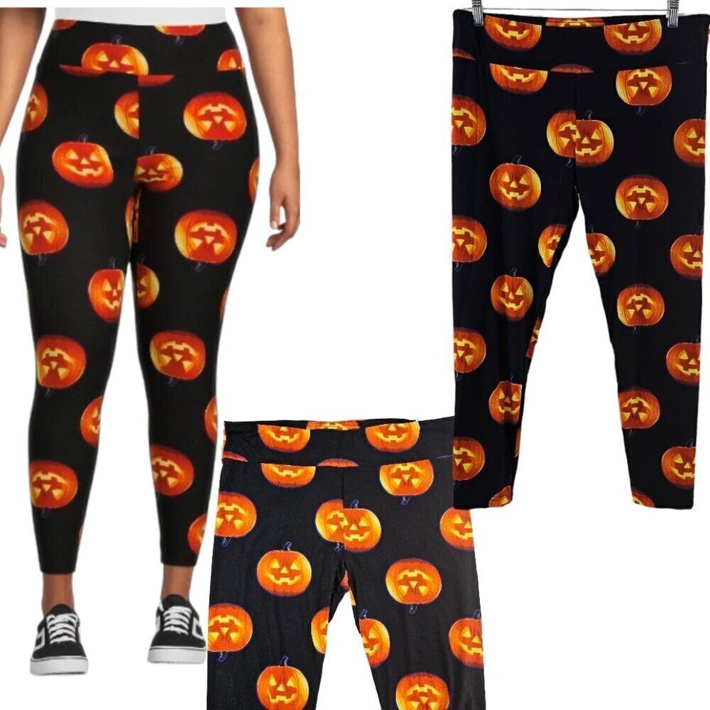No Boundaries Halloween Jack O Lantern Sueded Ankle Leggings – Small or XXXL